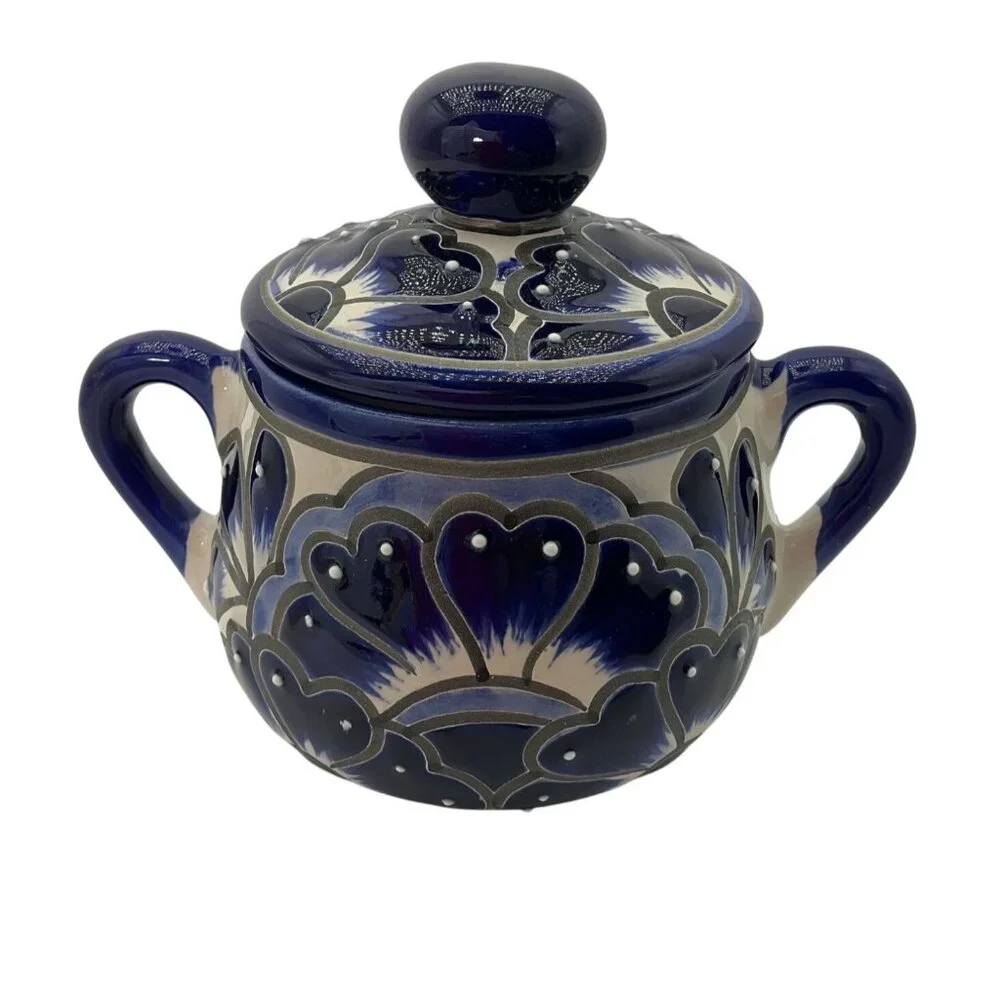 New Hand-Painted Artisan Handmade Talavera Ceramic Sugar Bowl Jar Canister Lided - Picture 4 of 9
